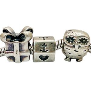 VTG Euro Charms Cham Silver-925 Lot of 3 Y2K Sterling Build-A-Bracelet Cute Fun